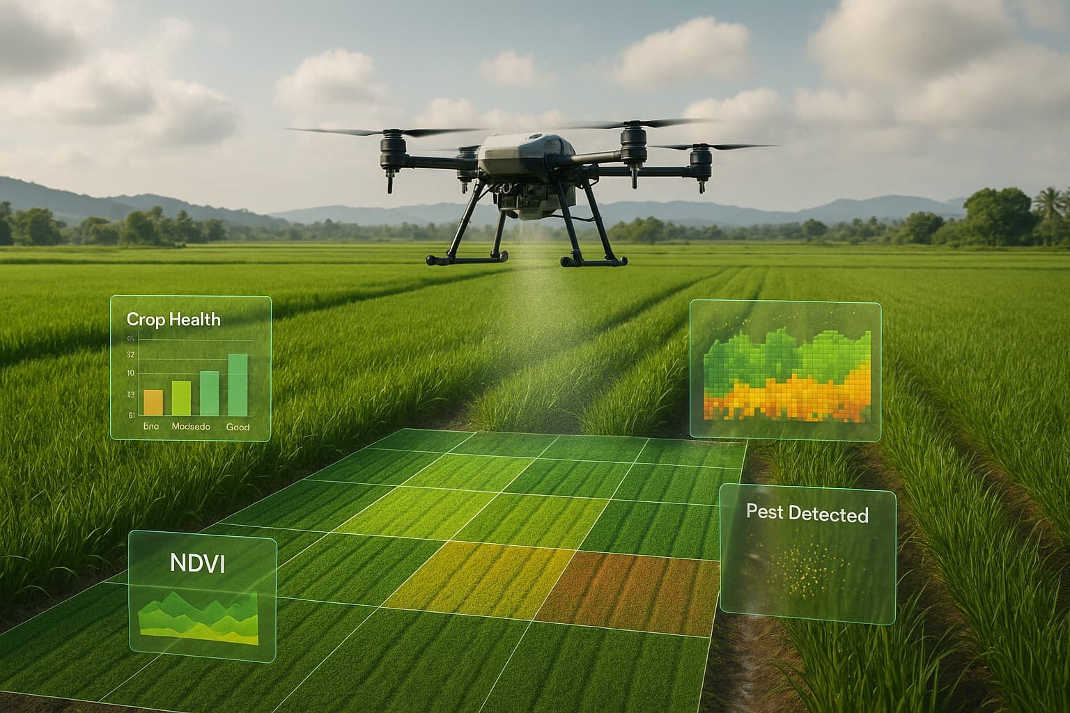 Drone scouting a field and generating a health map